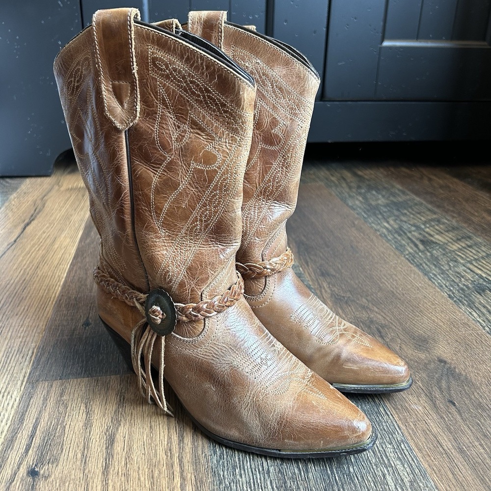 Oak Tree Farms 628 Women's 9.5 Brown Leather Cowboy Western Tassel Boots